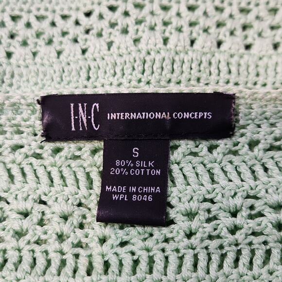 INC Women's Seafoam Green 3/4 Sleeve Open Knit Button Silk Cardigan Size SM - Picture 7 of 9